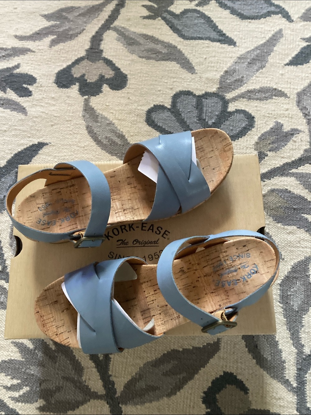 Kork-Ease Light Blue Crisscross Cork Sandals with Ankle Strap